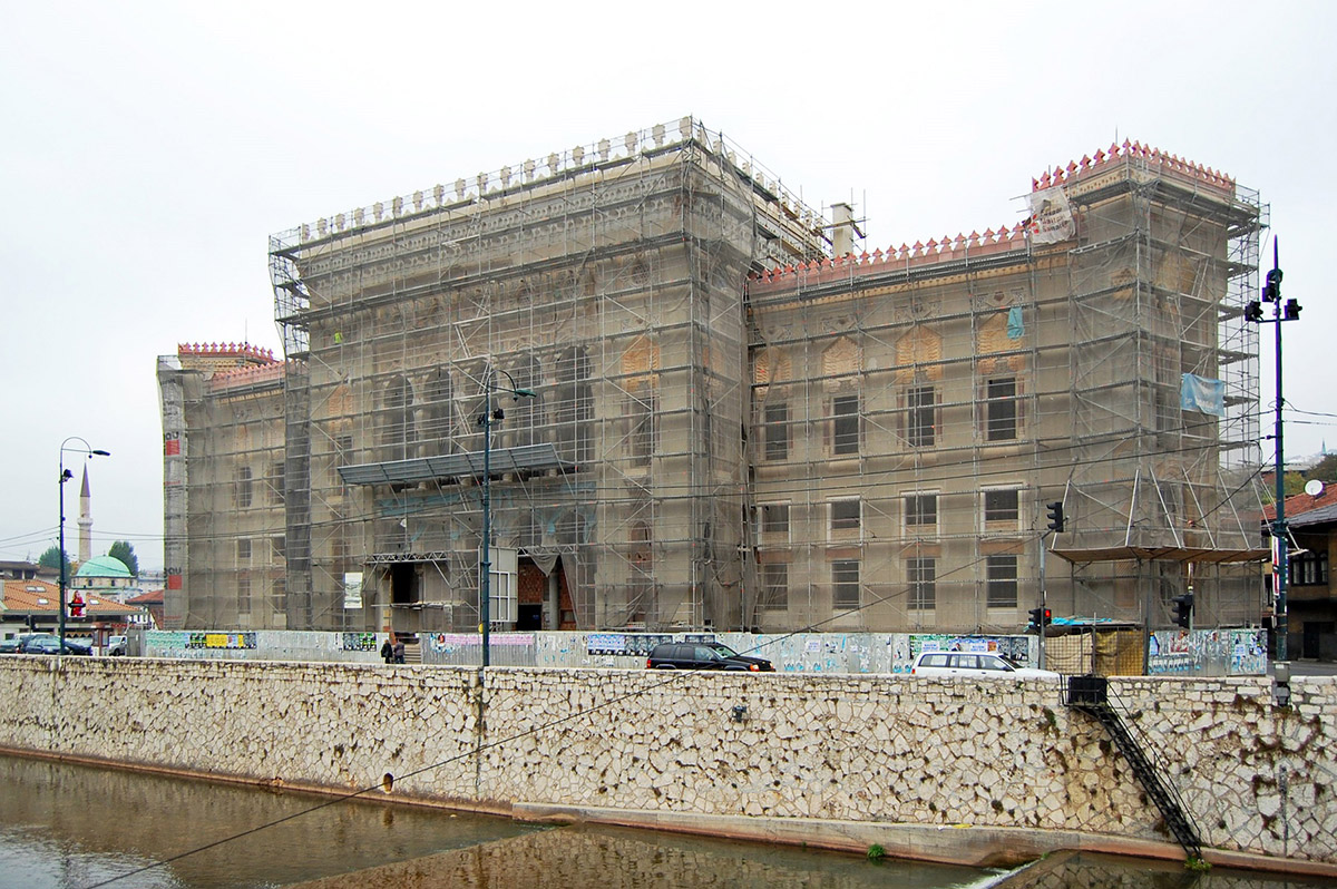 Interior Details of the Vijecnica -Town Hall Building Light Up the View in Sarajevo