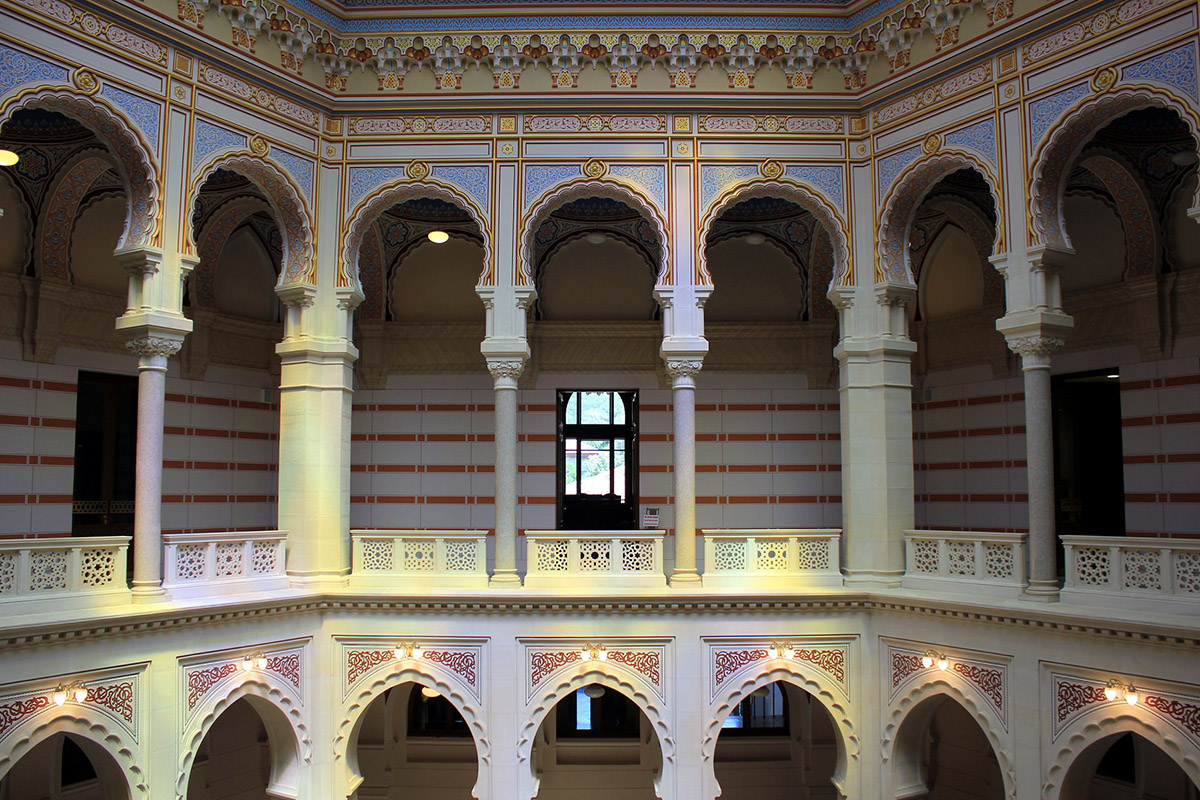 Interior Details of the Vijecnica -Town Hall Building Light Up the View in Sarajevo
