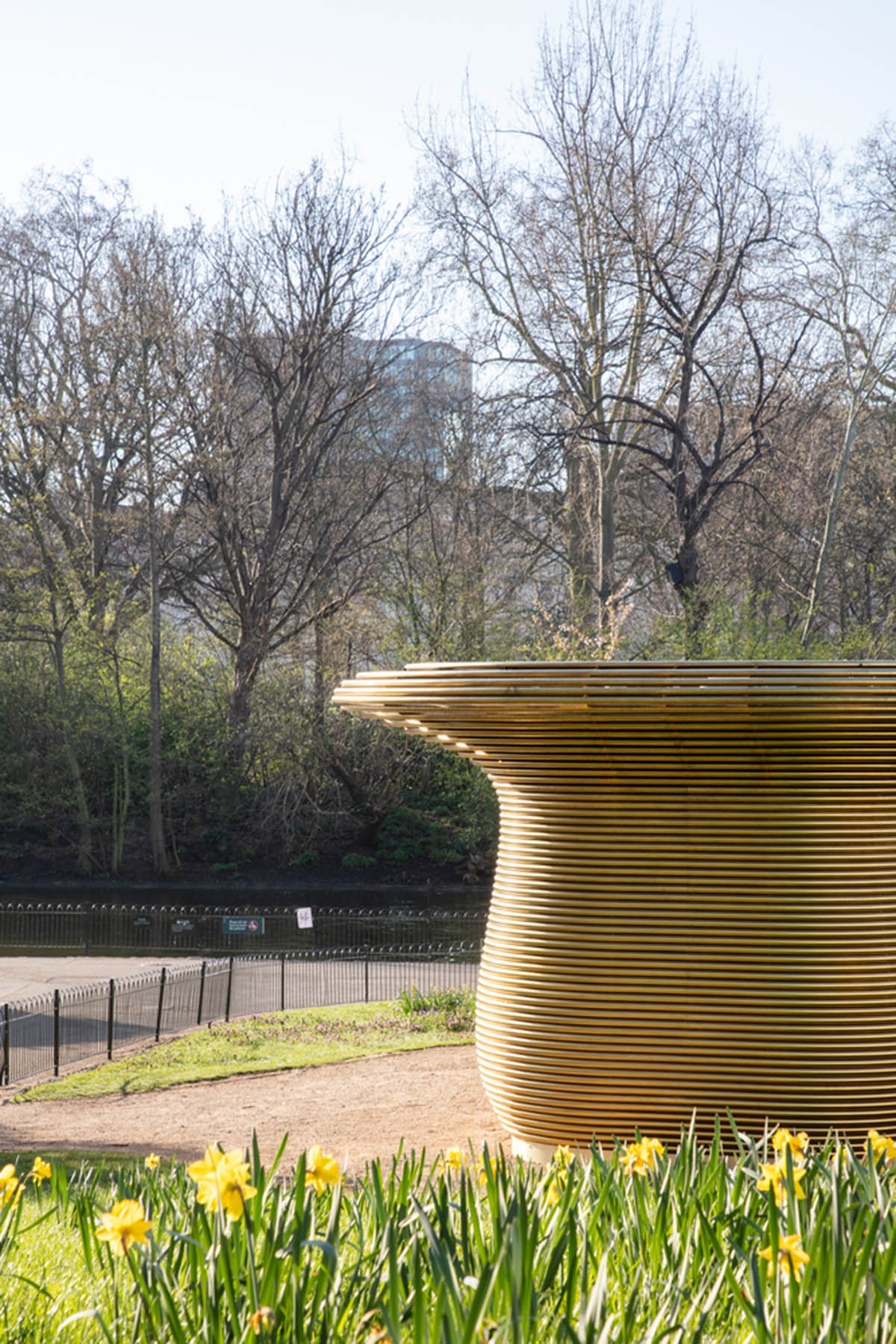 Coffee house by Mizzi Studio is made of sculptural brass skin with handcrafted details in London