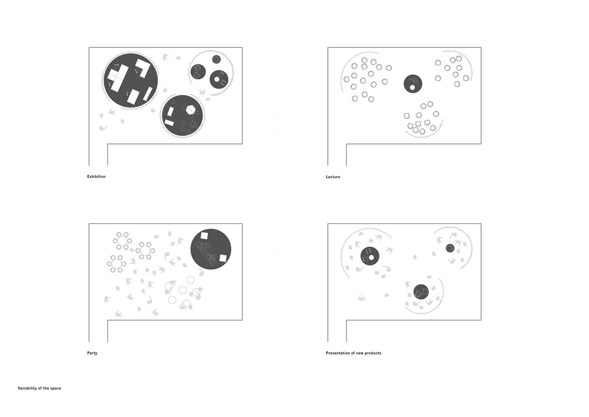 Architects use more than 900 black plastic seats for a gallery to create easily remembered building