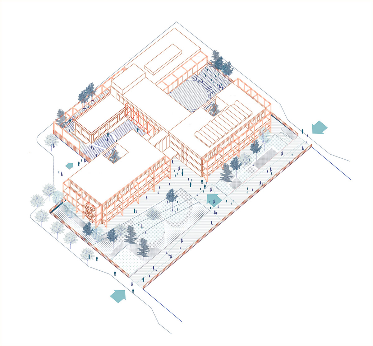 BDR bureau completes community school with pinkish steel framework in Turin