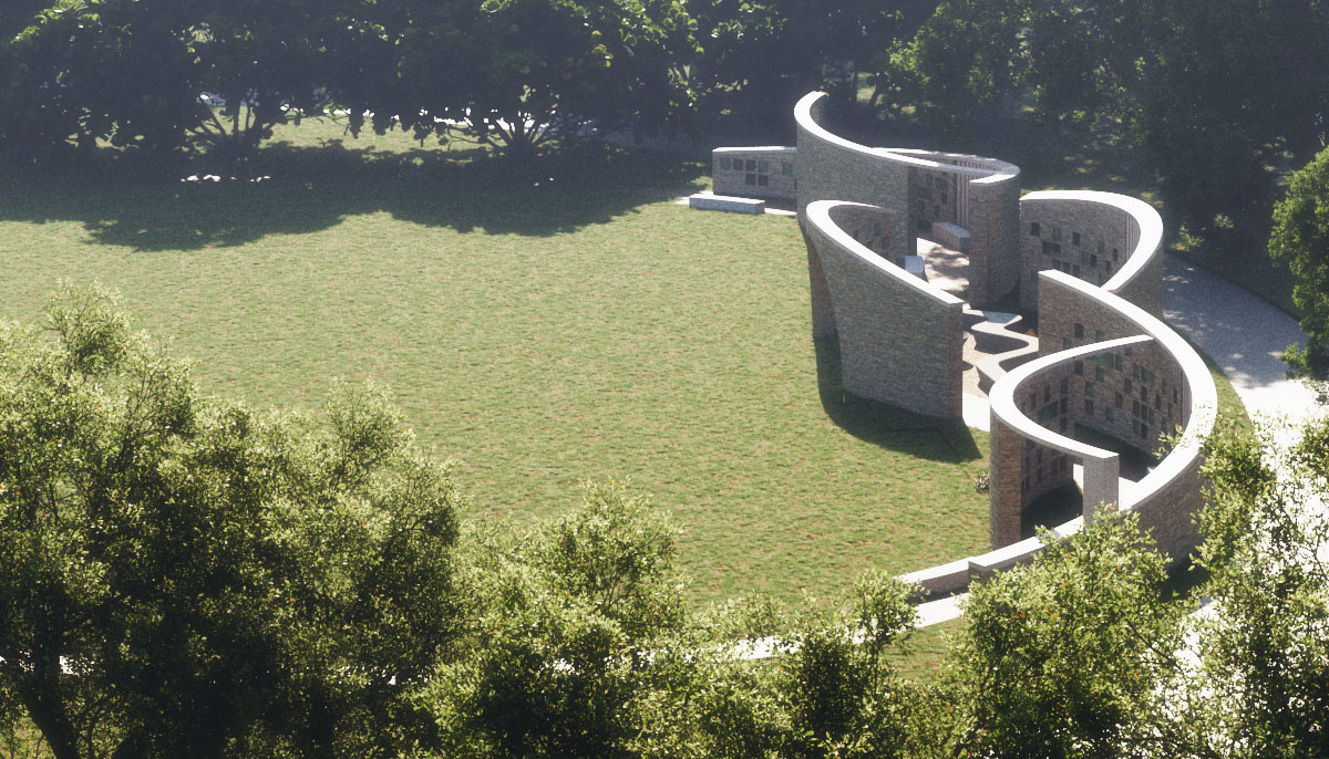 Columbarium by Form4 Architecture is made of intertwined open-air stone pavilions in California 