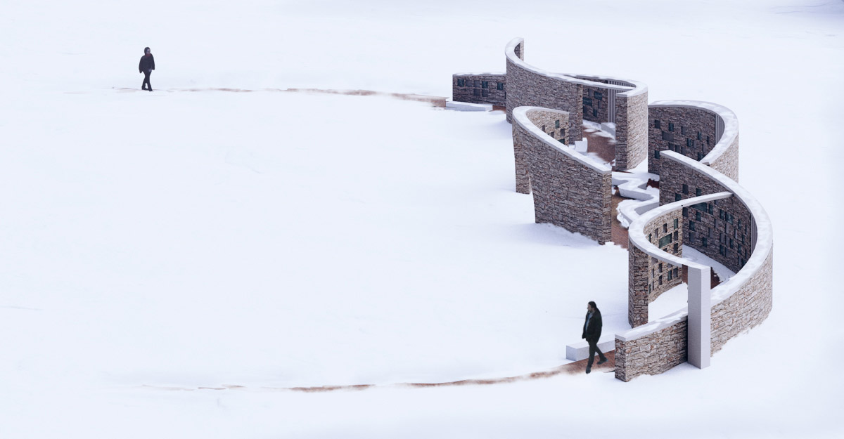 Columbarium by Form4 Architecture is made of intertwined open-air stone pavilions in California 
