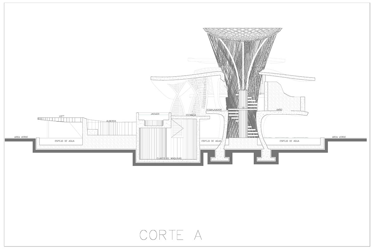 Flower-shaped bamboo holiday villa by NOD Studio is encased in a bamboo dome in a Mexican jungle