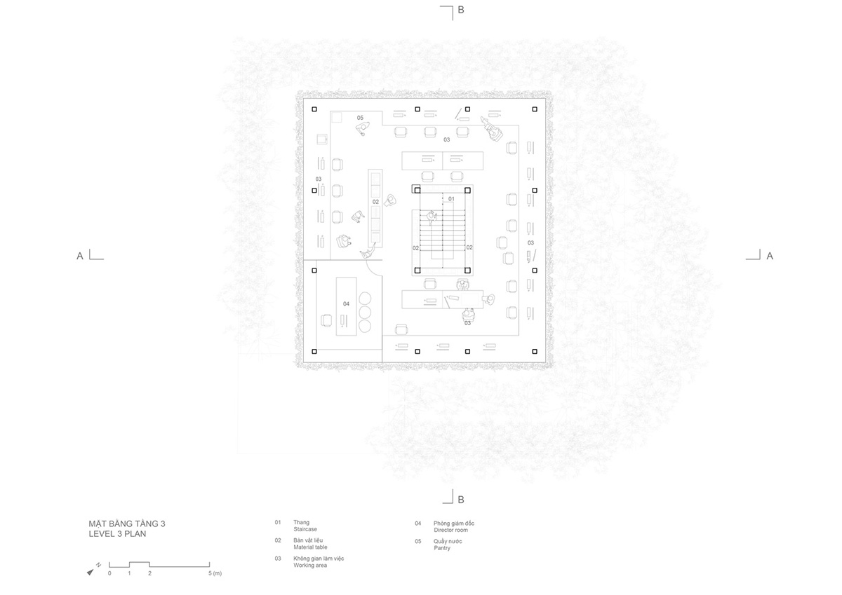 MIA Design Studio created vertical open library inside its office filled with greenery in Vietnam