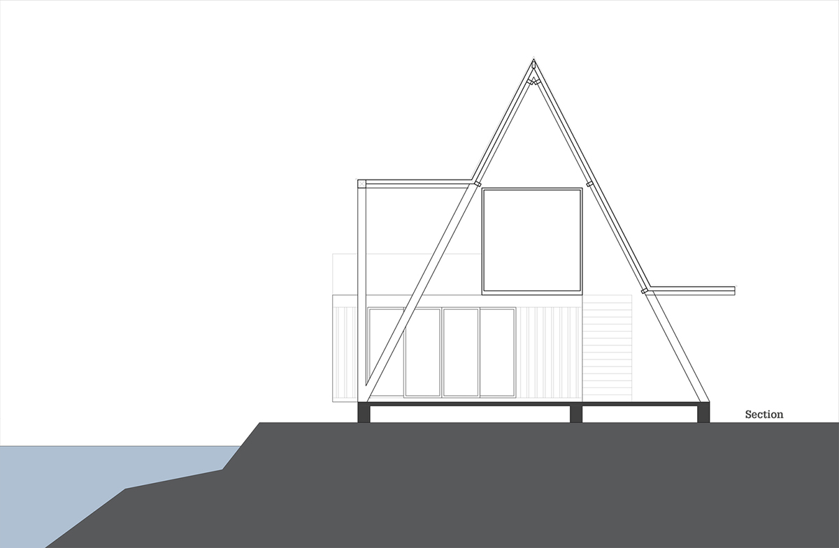 Disused shipping containers form a holiday home under A-frame roof by Tung Jai Ork Baab