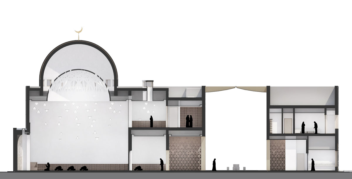 Dabbagh Architects builds mosque with perforated façade for controlled light evoking a sense of calm