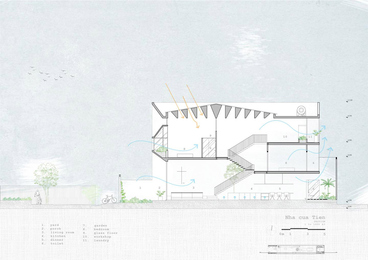 23o5 studio built narrow Tien House that can be adaptable to comfortable lifestyle in Vietnam 