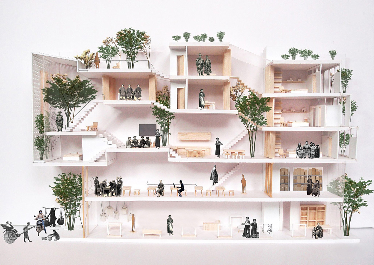 ODDO architects built this narrow house with rich interior spaces and perforated skin in Hanoi