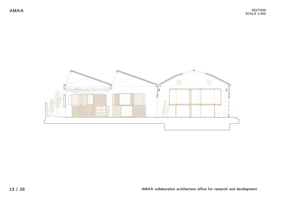 AMAA installs old shipping containers in a factory to facilitate the space with new functions