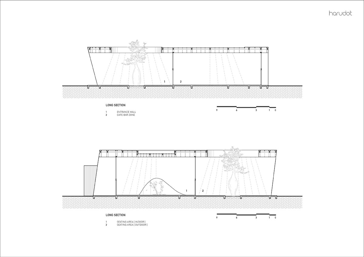 A baobab tree informs a cafe featuring three gable and fluid forms in Thailand by IDIN Architects