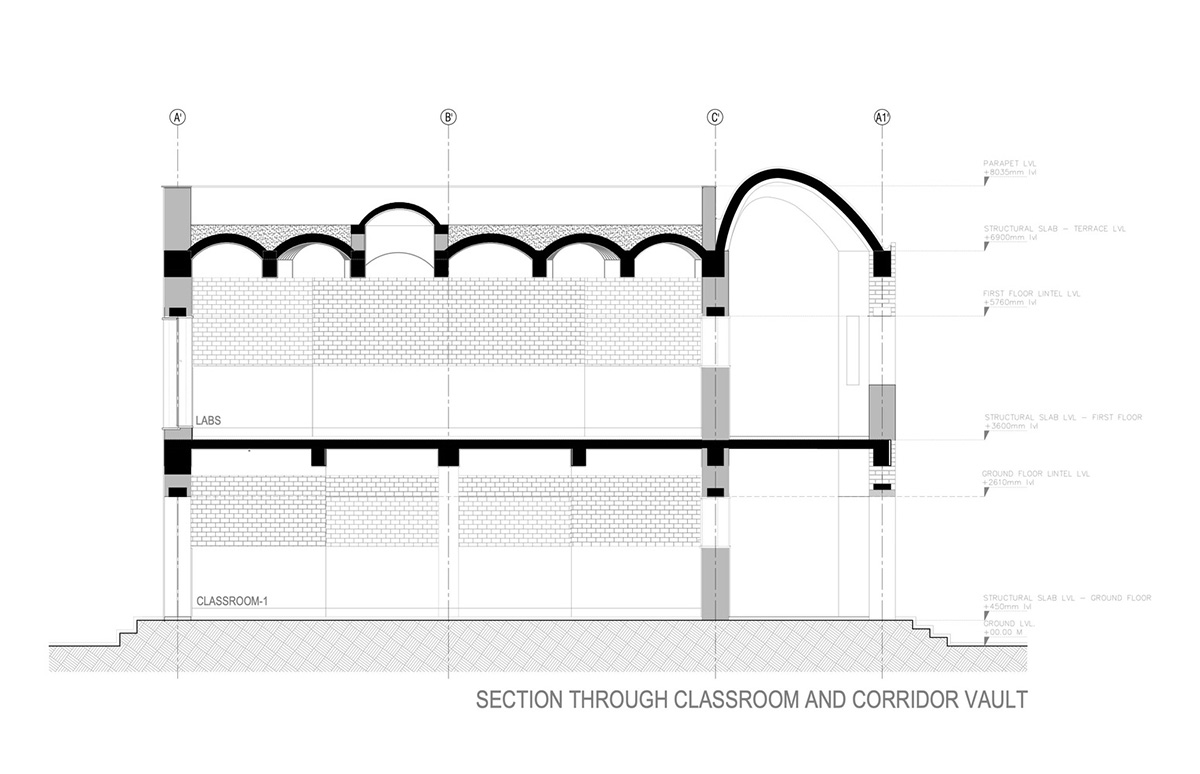 A school built from tilted brick vaults evoke a child's freedom in India