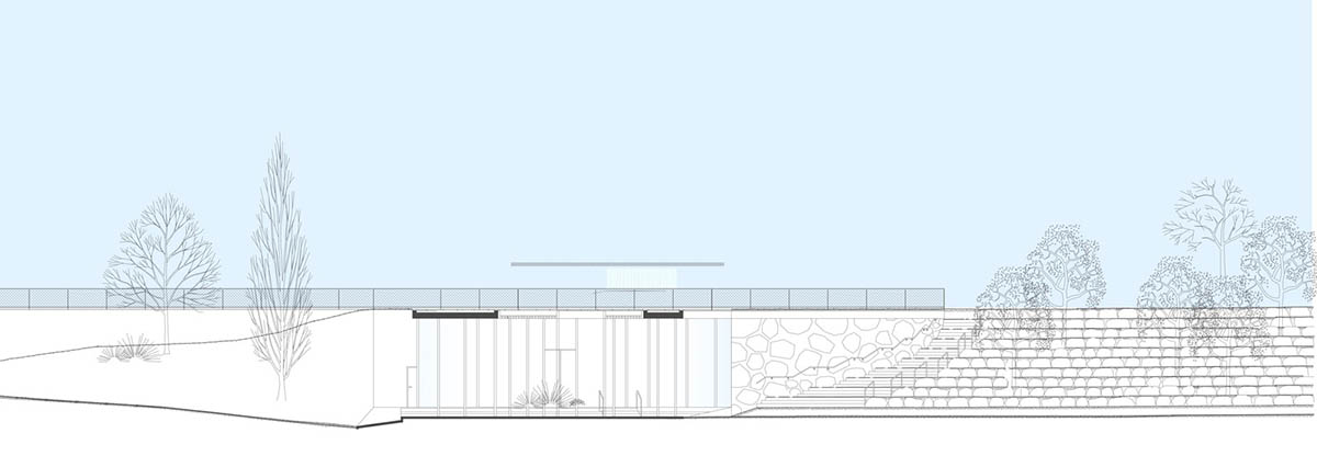 Yaniv Pardo Architects designs open coffee shop with slim columns in idyllic landscape of Jerusalem