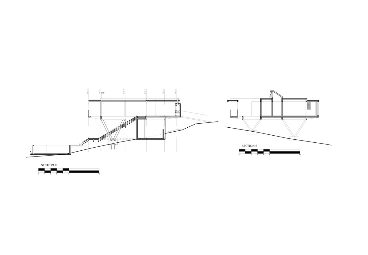Only eight points support this linear spaceship-looking volume in the hills of Rio de Janeiro