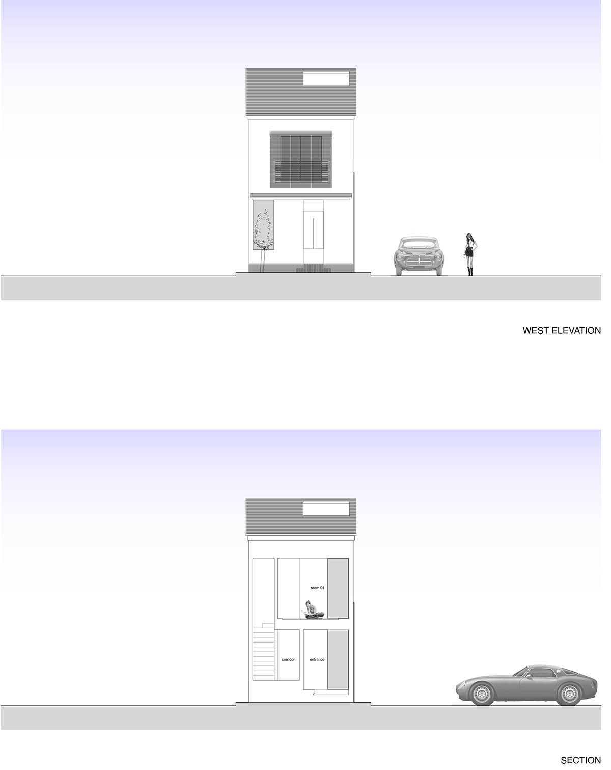 Jun Murata built small guesthouse with cut-out skylight in Japan