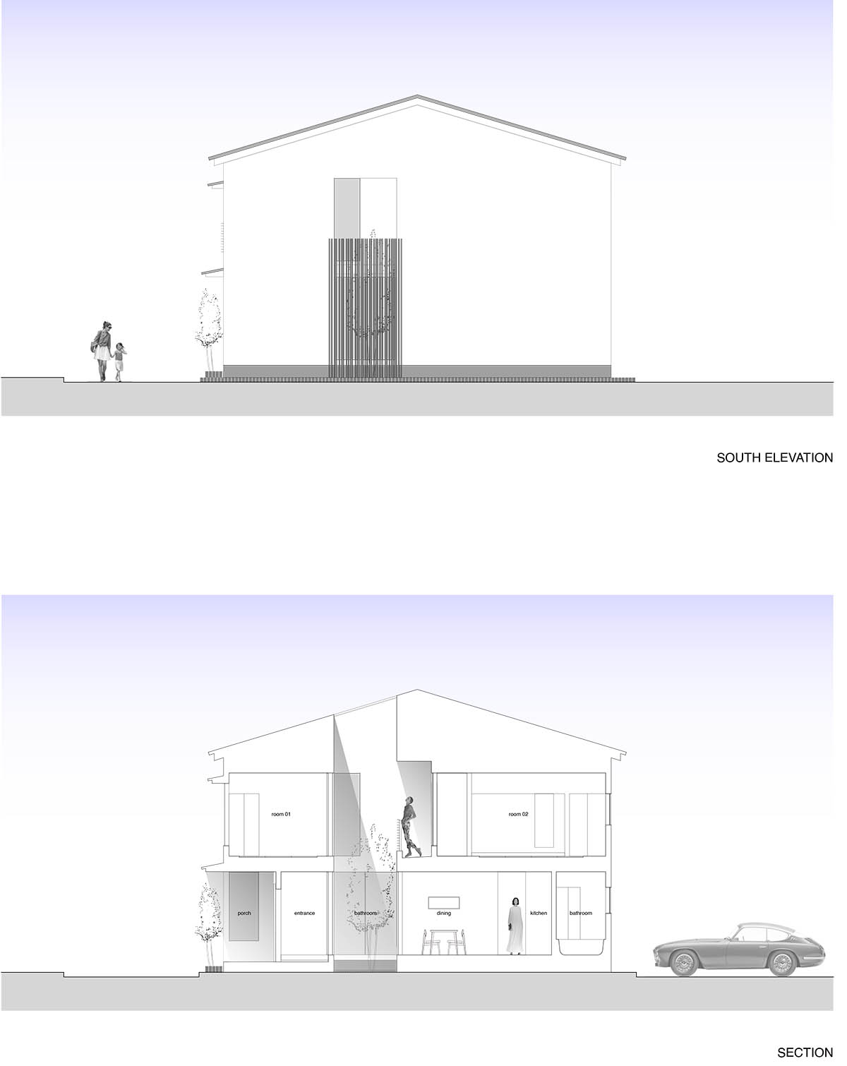 Jun Murata built small guesthouse with cut-out skylight in Japan