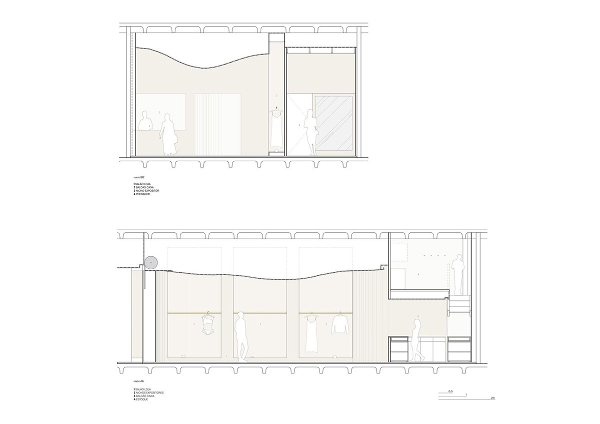 Giant organically-shaped pillar becomes a showcase element in the heart of clothing store in Brazil