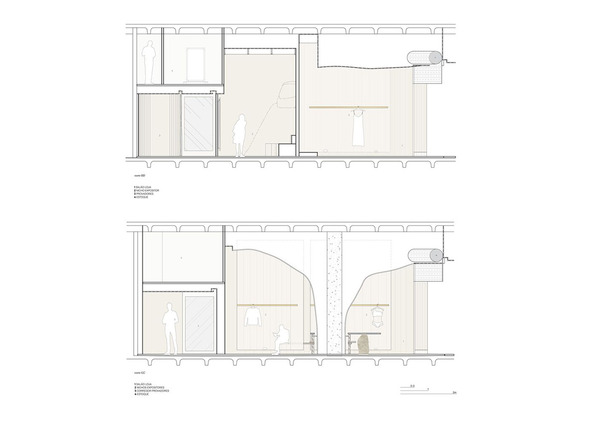 Giant organically-shaped pillar becomes a showcase element in the heart of clothing store in Brazil