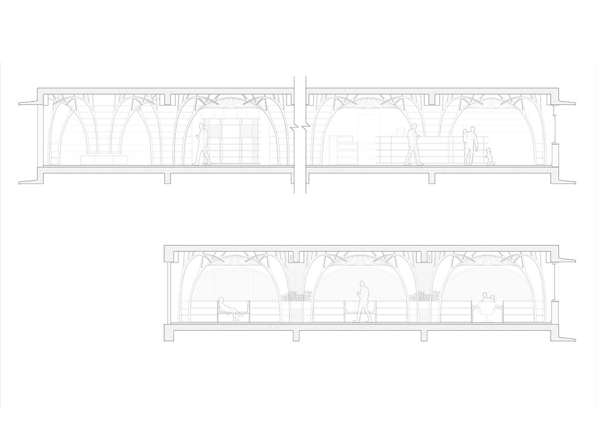 studio Hinge embeds a library under the wooden tree-like canopies in Mumbai