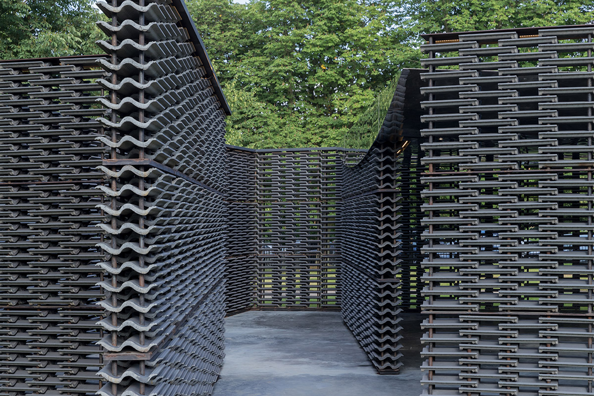 Frida Escobedo completes Serpentine Pavilion with dark colours and textured surfaces in London