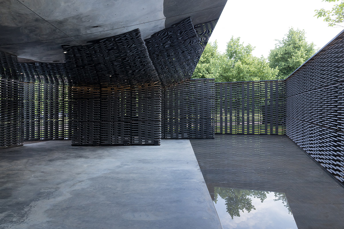 Frida Escobedo completes Serpentine Pavilion with dark colours and textured surfaces in London