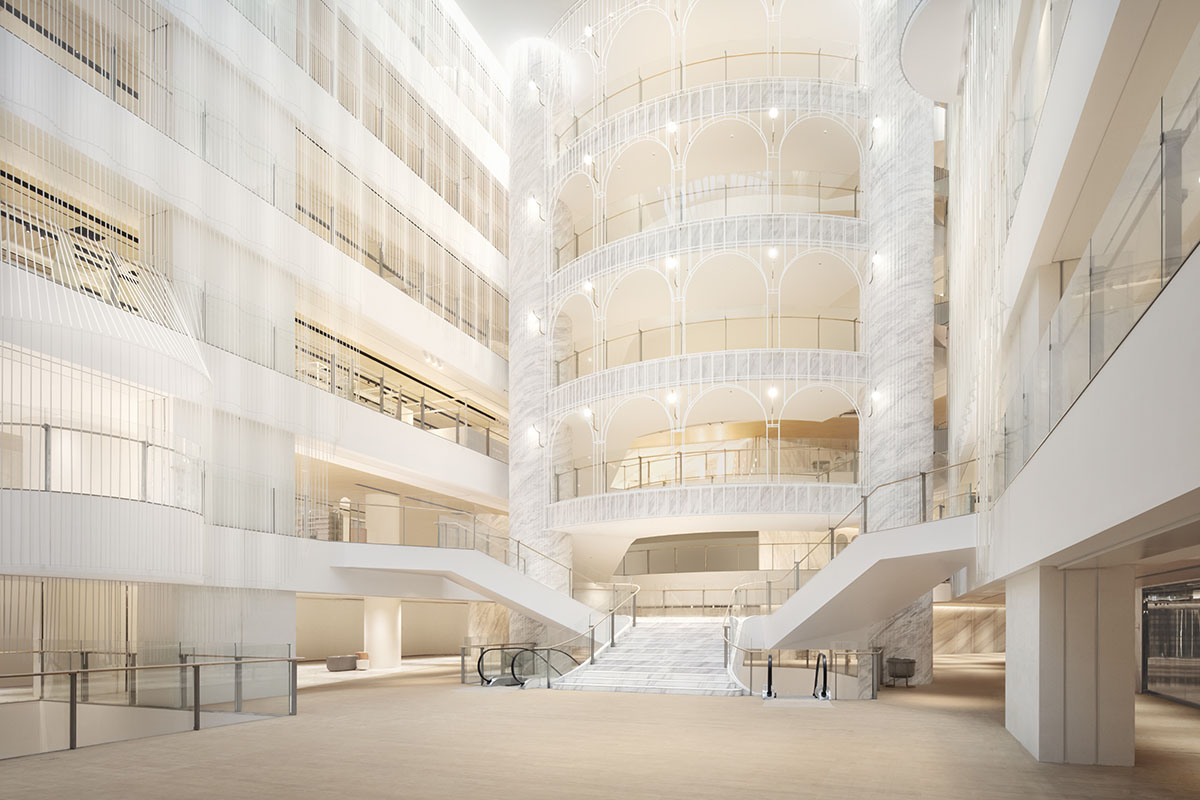 Nendo revives old Shanghai Times Square with aluminum screen that percolates on the facade