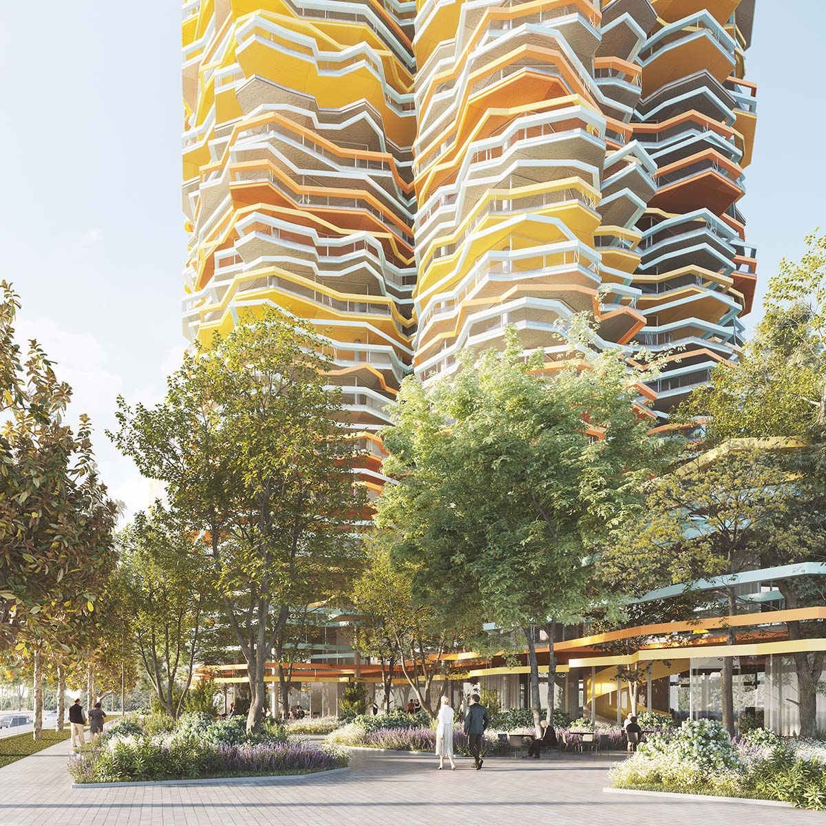 Selgascano and FRPO win competition for Rozafa Tower featuring a cracked colorful facade