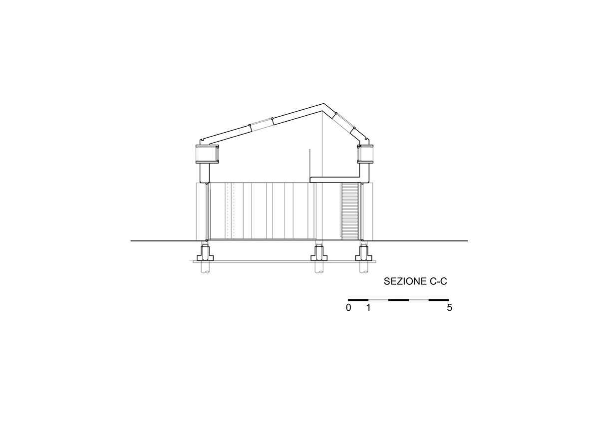 White and reddish strips are used to create cinematic appearance for Border Crossing House in Italy