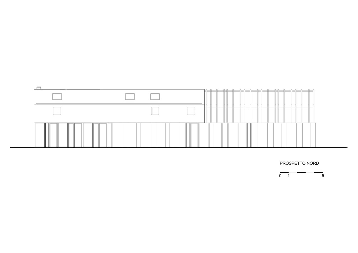 White and reddish strips are used to create cinematic appearance for Border Crossing House in Italy
