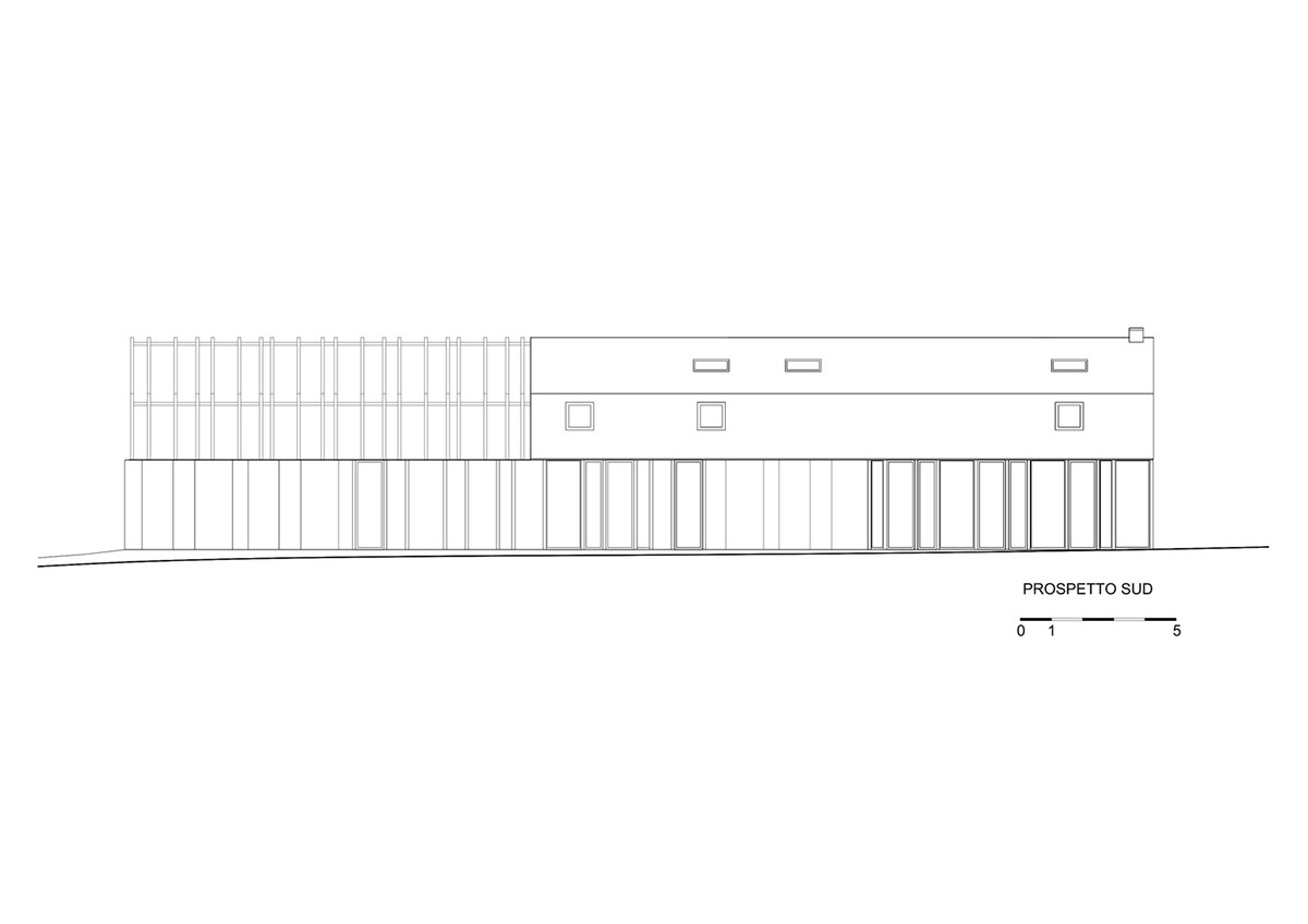 White and reddish strips are used to create cinematic appearance for Border Crossing House in Italy