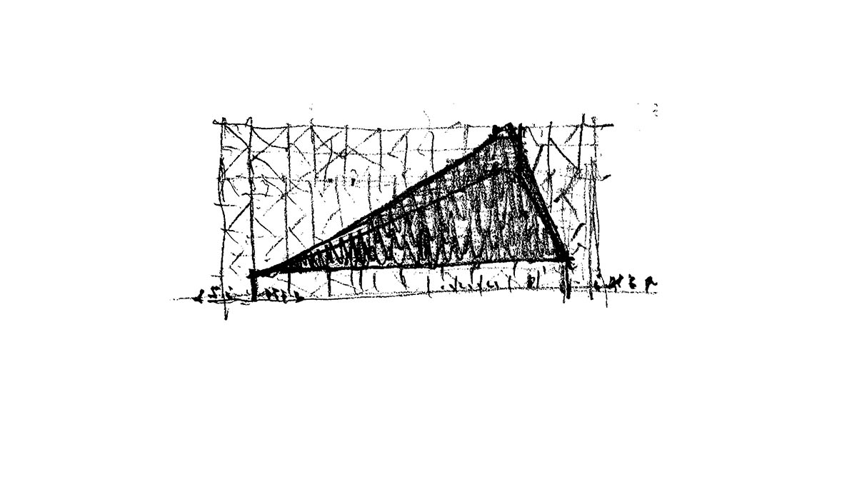 Aire Pavilion wrapped by giant scaffolding represents 