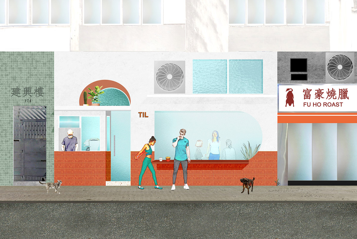 This tiny cafe features peachy-colored shades referencing to golden sunset of Australia in Hong Kong