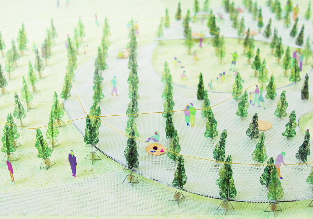 SO-IL wraps living trees with a hand-made nylon webbing in Columbus