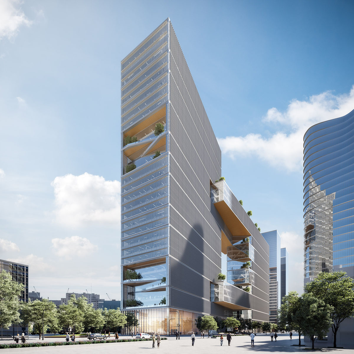 SOM's office complex revives Buenos Aires&rsquo; waterfront with two intertwined trapezoidal glazed towers