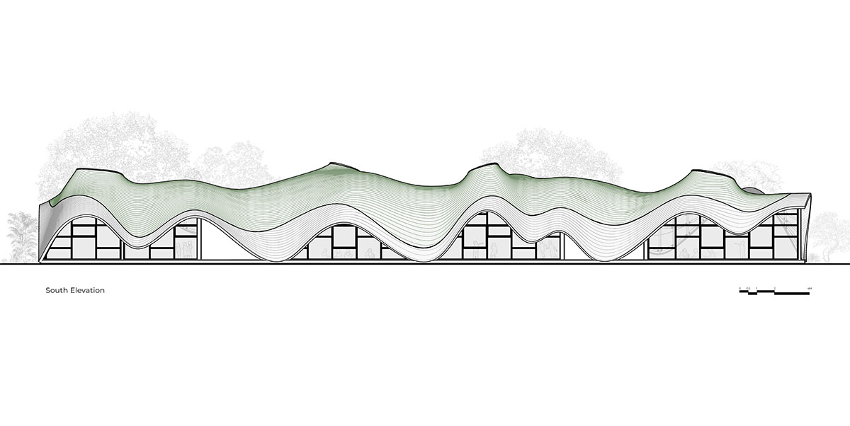 Undulating roof covers Cocoon School for unobstructed space in India 