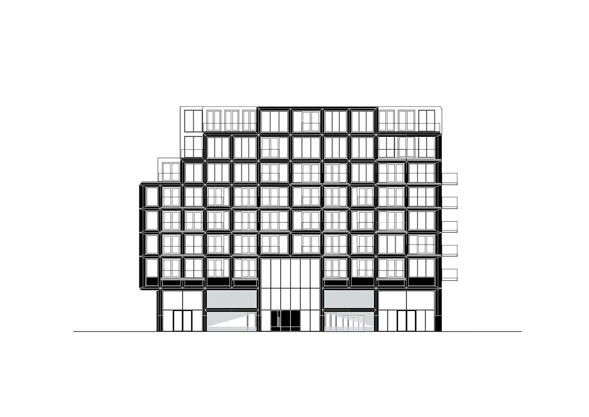 De Zwarte Hond and Loer Architecten built Mercado apartments with stepped and greenish volume