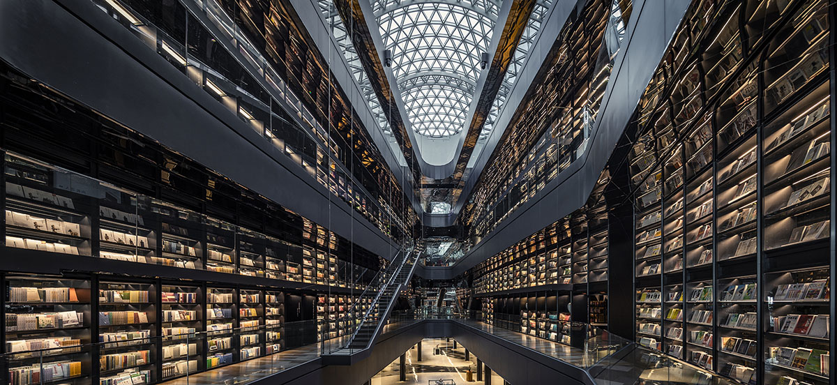 Gonverge Interior Design's mega artists book walls reinterpret shopping mall typology in Xi’an