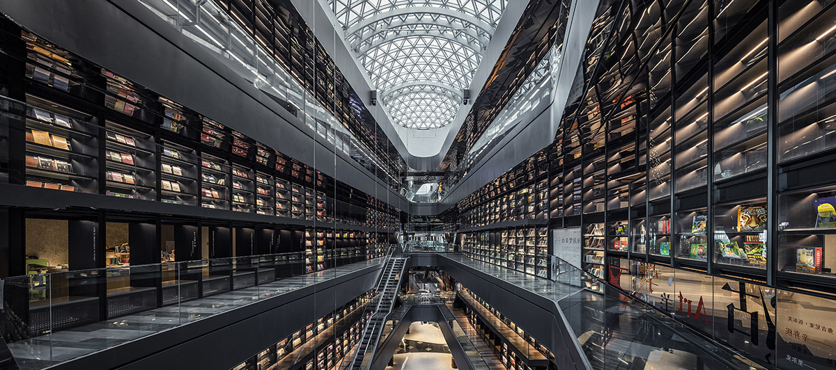 Gonverge Interior Design's mega artists book walls reinterpret shopping mall typology in Xi’an