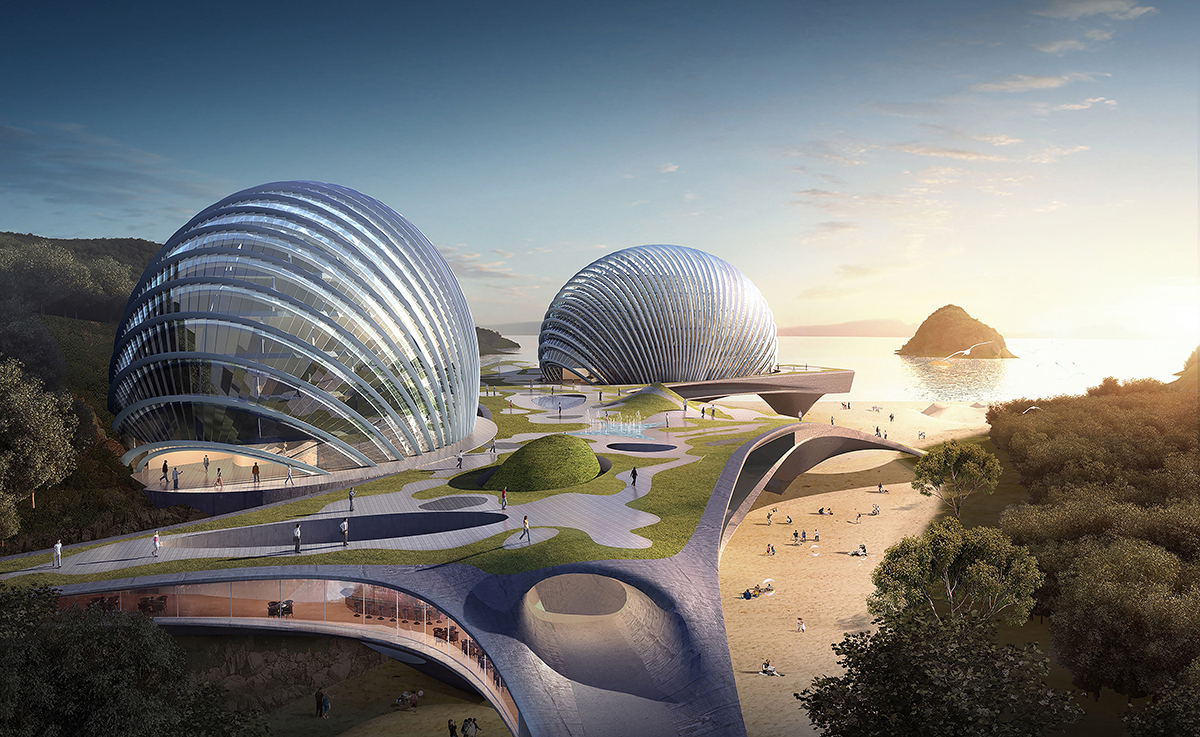 Hotel Nudibranch by SpActrum features undulating sandy-looking platform inspired by sea creatures