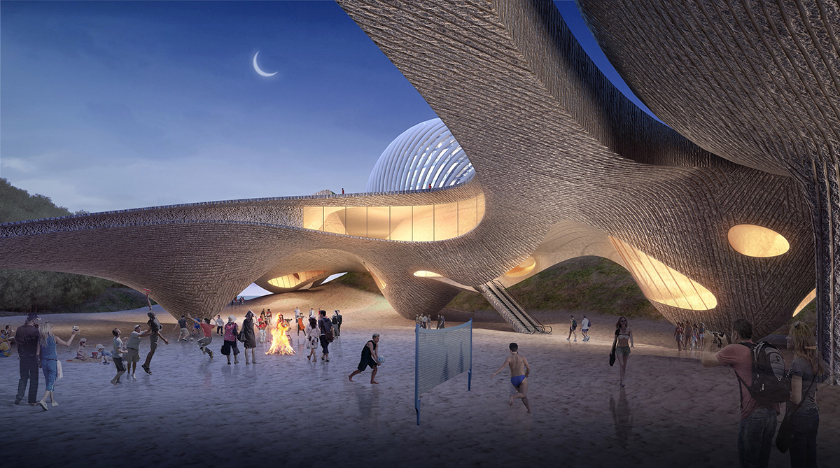Hotel Nudibranch by SpActrum features undulating sandy-looking platform  inspired by sea creatures