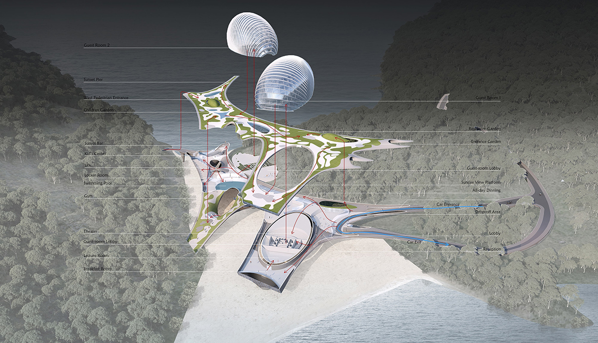 Hotel Nudibranch by SpActrum features undulating sandy-looking platform inspired by sea creatures