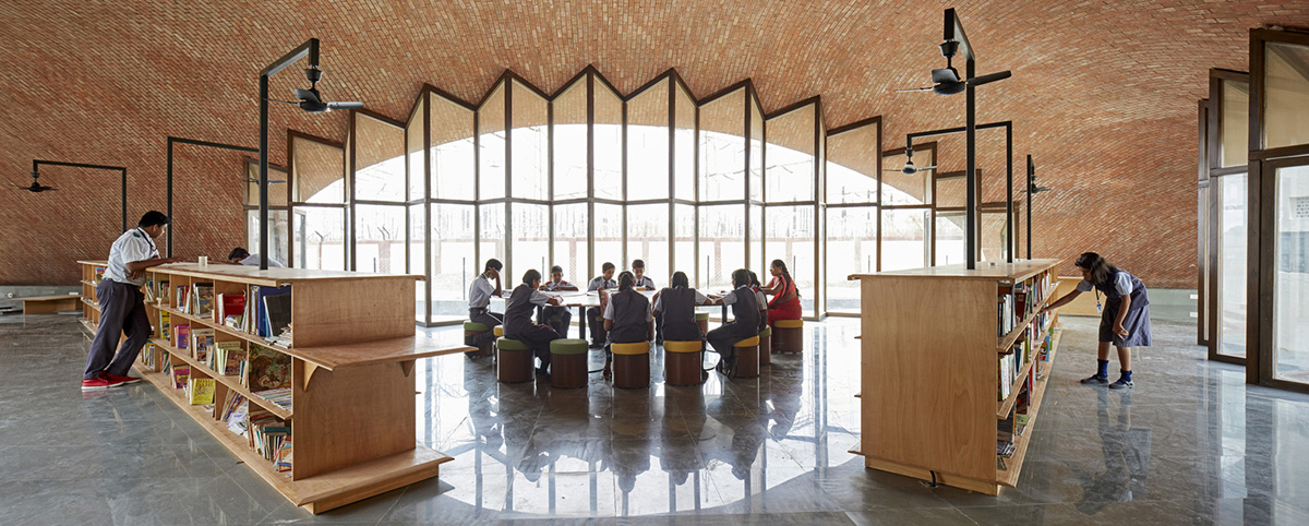 Sameep Padora & Associates built this children's library with curved brick roof in Maharashtra