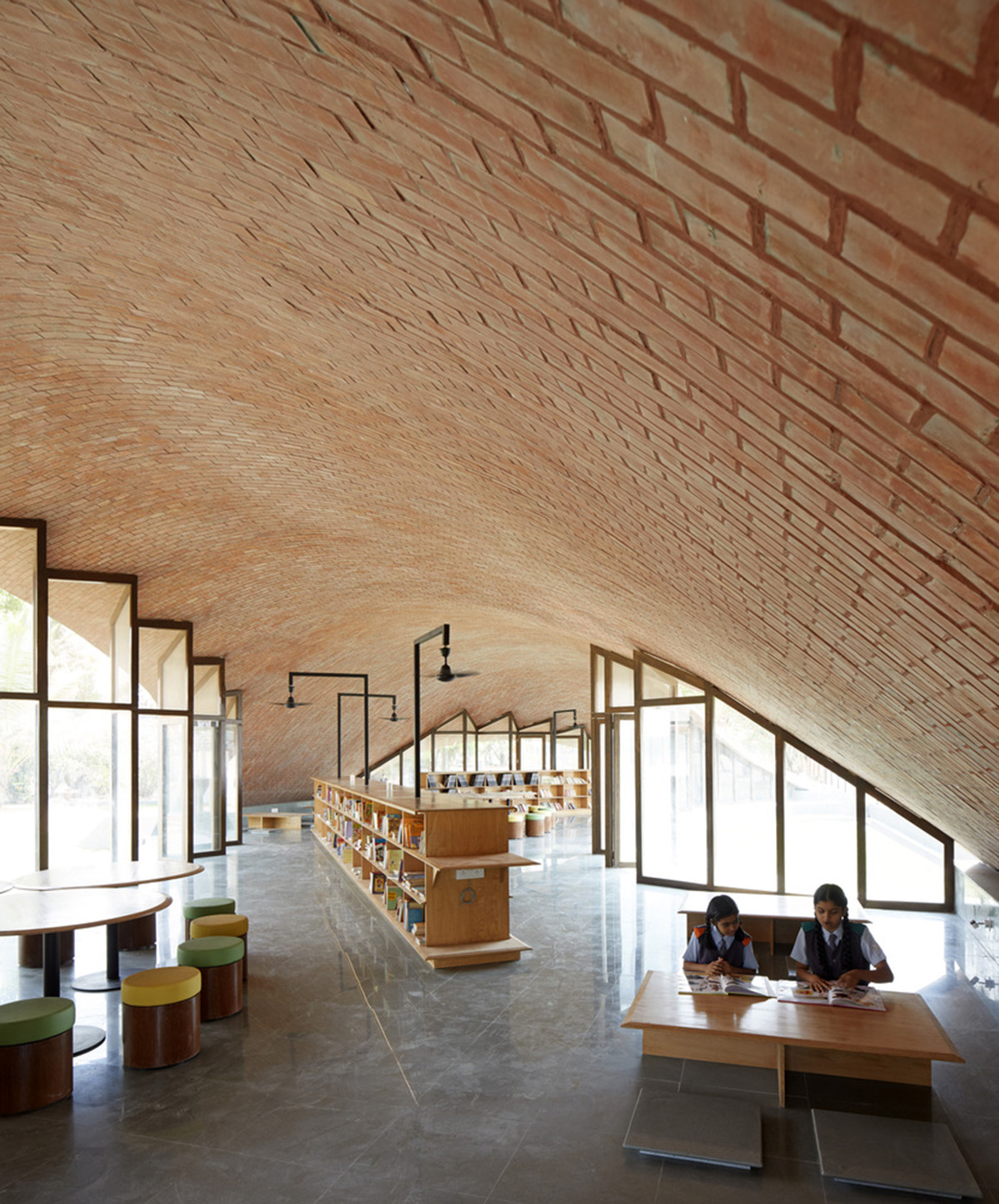 Sameep Padora & Associates built this children's library with curved brick roof in Maharashtra