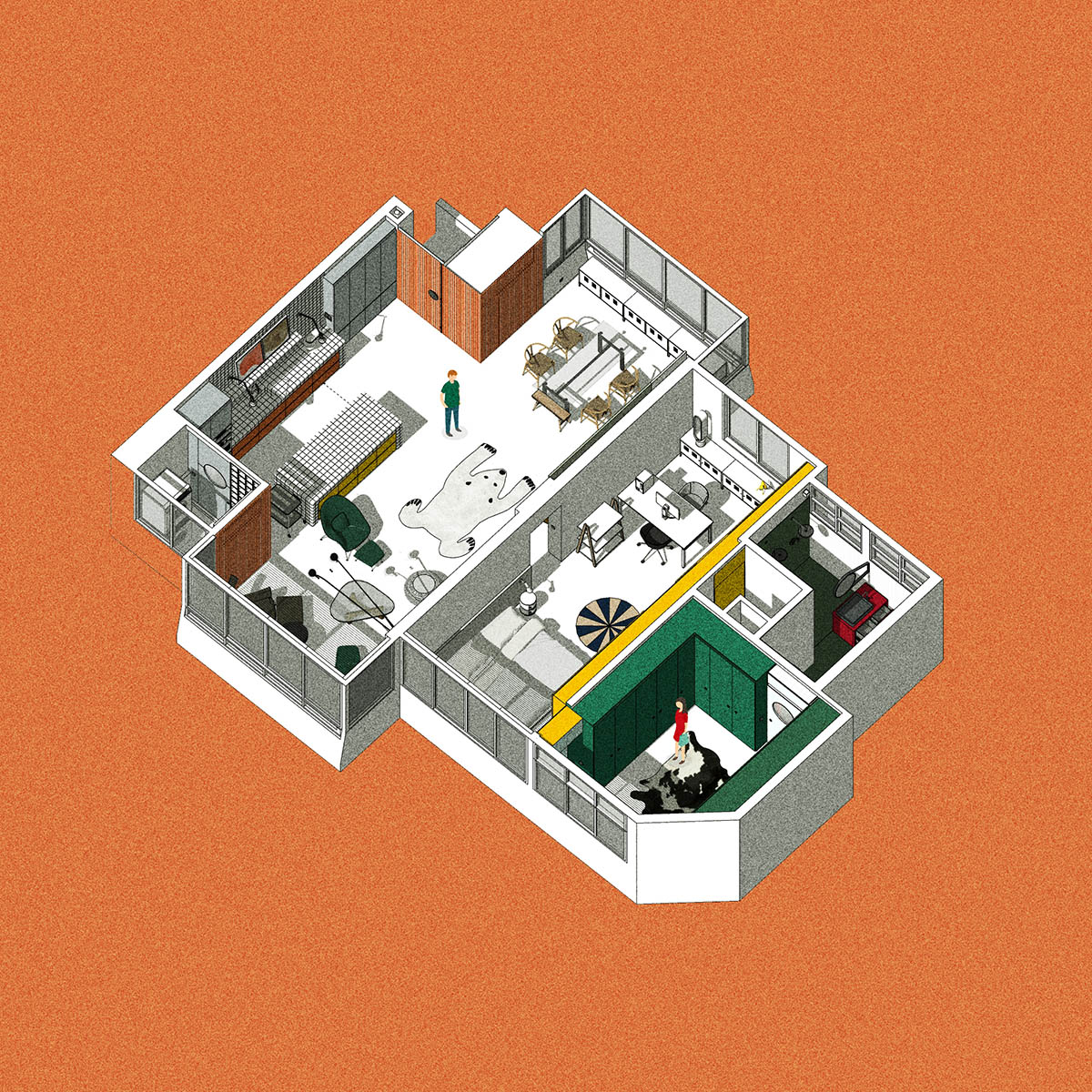 SPARK redesigns brutalist apartment with geometric and colorful objects in Singapore