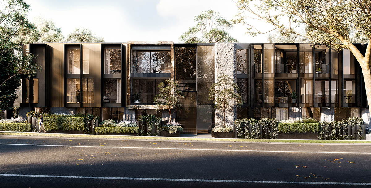 Splinter Society Architecture designs residences with bronze-colored facade in Hawthorn