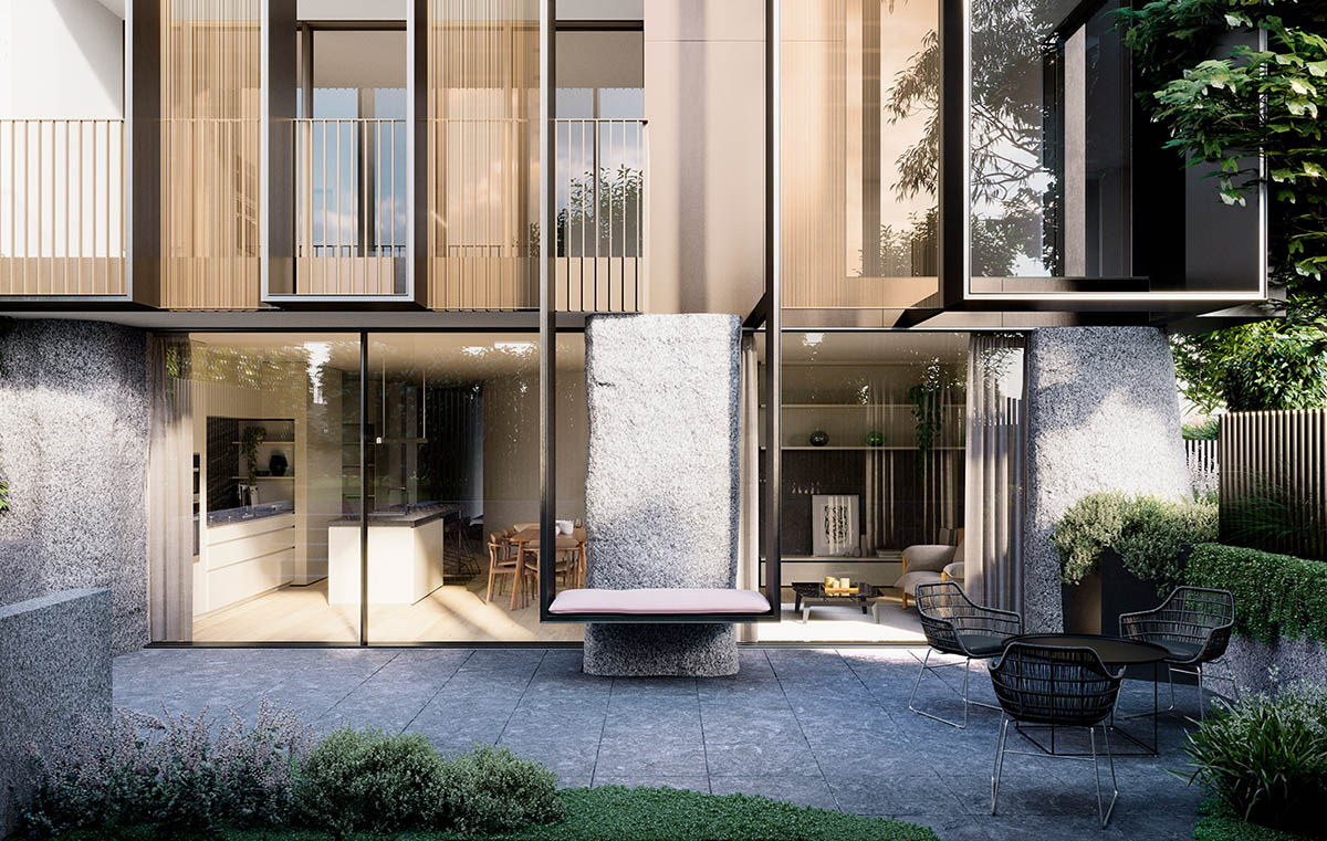 Splinter Society Architecture designs residences with bronze-colored facade in Hawthorn