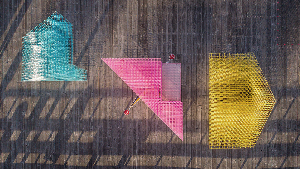 Three matrix pavilions by SPORTS are scattered in different parts of Santa Barbara