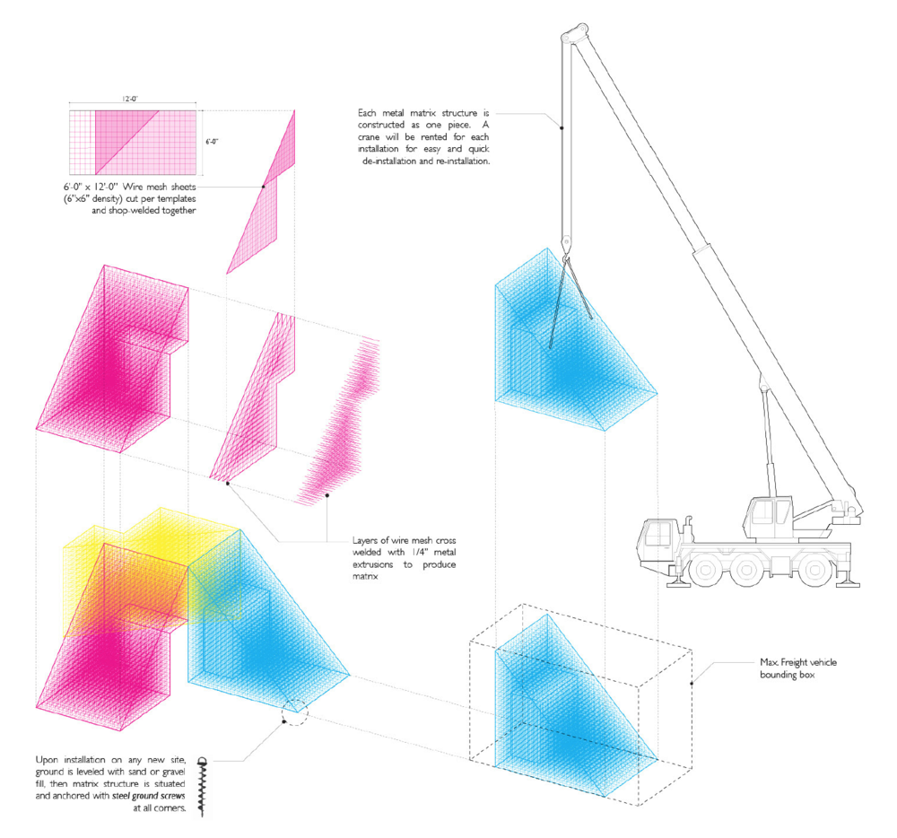 Three matrix pavilions by SPORTS are scattered in different parts of Santa Barbara