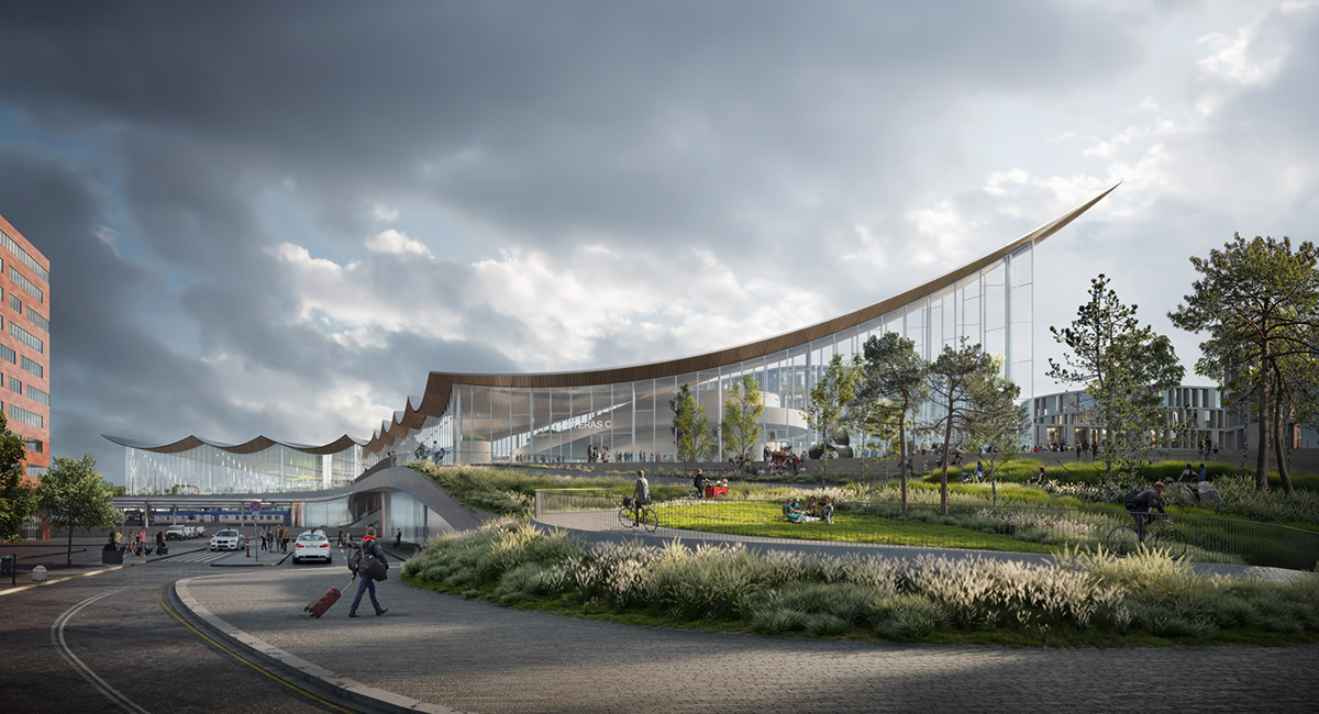 BIG designs travel center creating a dramatic roofscape in Sweden's Västerås city