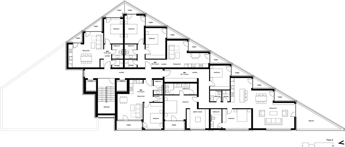 Sharp triangular balconies define this residential block designed by STARH in Bulgaria